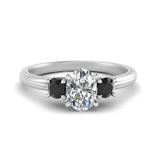 Produktbild: CustomizedGifts Klassischer DREI Steine Ring Sterling Silber Natur Schwarz Onyx Oval 3 Verlobungsringe aus Stein Zinkeneinstellung Größe 59 Schmuck für Freizeitkleidung