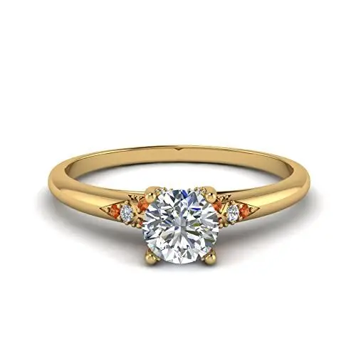 Produktbild: CustomizedGifts Petite Dome Engagement Ring gelb vergoldet Natur Granat Runde Brillante Form Petite Engagement Rings Prong Setting Größe 59 Schmuck für Freizeitkleidung