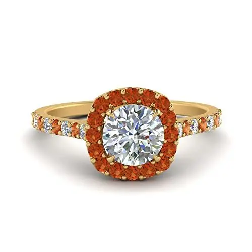 Produktbild: CustomizedGifts Round Diamond Square Halo Ring gelb vergoldet Natur Granat Runde Brillante Form Petite Engagement Rings Prong Setting. Größe 63 Leichte Ornament-Geschenk
