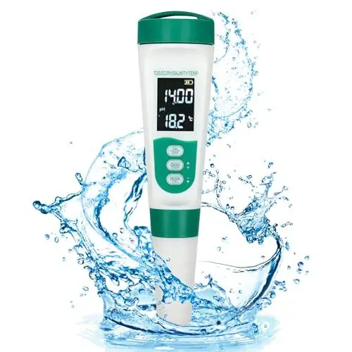Produktbild: Cuteefun pH Wert Messgerät, 5 In 1 Wassertester mit VA Hintergrundbeleuchtung, pH/TDS/EC/Salzgehalt/Temp Meter mit ATC, 0.01 Auflösung Hochgenaues pH Tester, für Trinkwasser, Aquarium, Pool, SPA