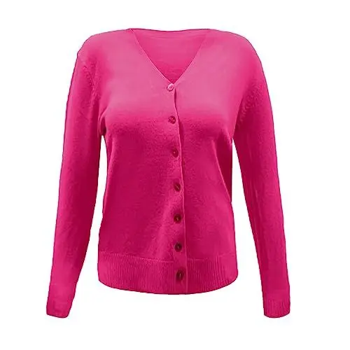 Produktbild: CUTeFiorino Hoodie Regenbogen Damen Damen-Strickjacke mit Knopfleiste und Rundhalsausschnitt, langärmelig, weich, für Damen Jack Will (Hot Pink, L)