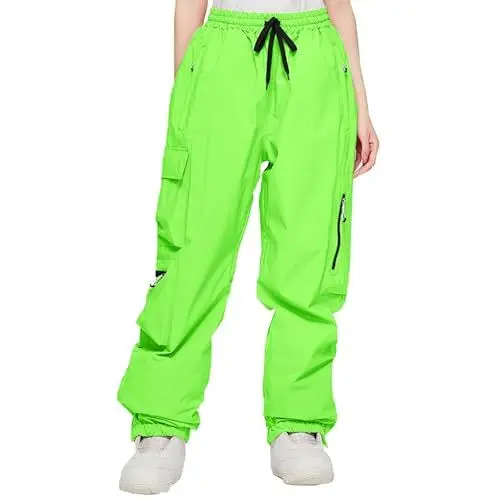 Produktbild: CUTeFiorino Latex Hose Damen Reißverschluss Women's Snow Season Outdoor Windproof Warm Thick American Snowboard Pants Pro Hose Damen (Green, L)
