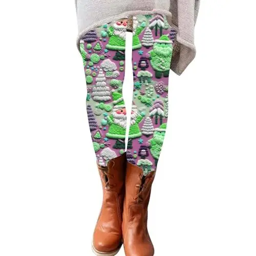 Produktbild: CUTeFiorino Weihnachts-Leggings für Damen, hohe Taille, Trainingshose, Bauchweg-Leggings mit Weihnachtsmann-Aufdruck, Urlaubs-Leggings Herrenrucksack (Hot Pink, L)
