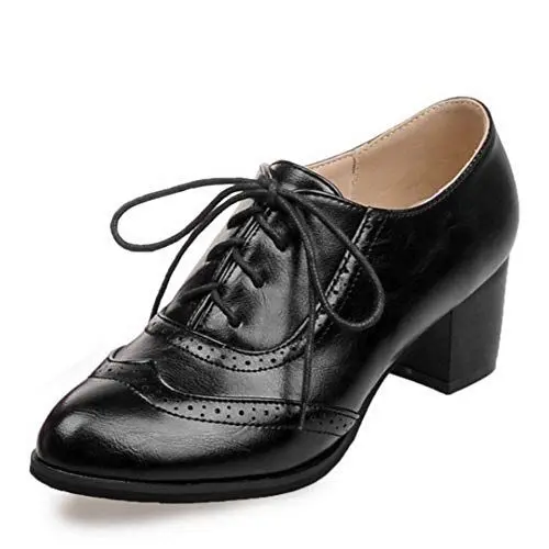 Produktbild: CuteFlats Damen Brogue Pumps mit Blockabsatz (Black, 35 EU)