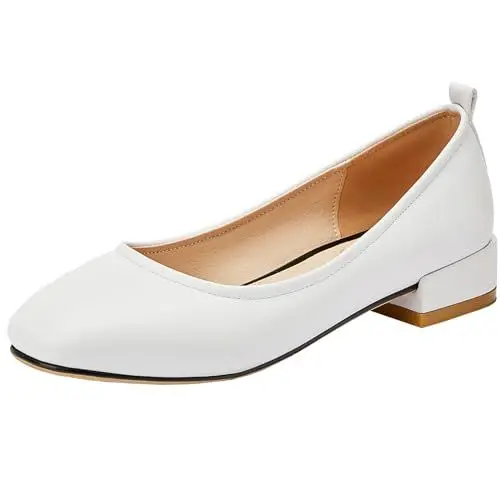 Produktbild: CUTEHEELS Damen Elegante Pumps mit Niedrigen, Klobigen Absätzen und Runden Zehen - Zwei Tragemöglichkeiten (Weiß, 41)