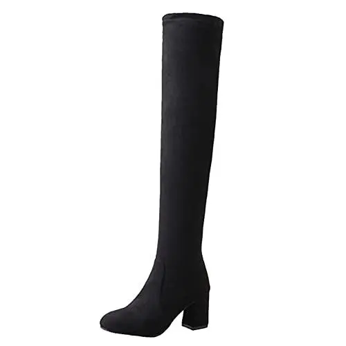 Produktbild: CuteFlats Damen High Heel Overknee Stiefel mit Runder Spitze (Schwarz, 47)
