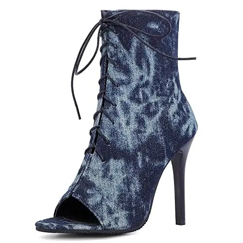 Produktbild: CuteFlats Damen Schnürstiefel Für den Sommer mit Peeptoe (Dunkelblau, 42)