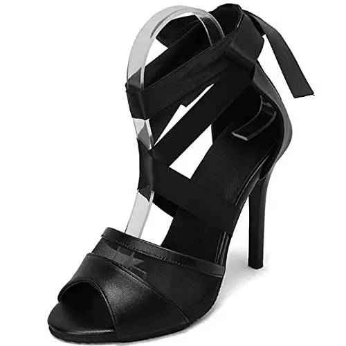 Produktbild: CuteFlats Damen Sexy Cross Schnürsandalen mit Stiletto-Absatz und Peep Toe (Schwarz, 32)