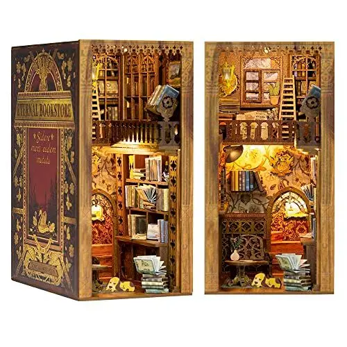 Produktbild: Cutefun Book Nook Kit,Eternal Bookstore Puppenhaus,DIY Miniatur Haus Book Nook 3D Wandbehang Puzzle Häuser Modellbausätze mit LED Leuchten,Modellbausätze für Erwachsene zum Bauen (YS05)