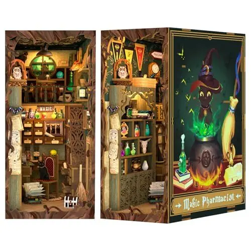 Produktbild: Cutefun Book Nook Kit,Magic Pharmacist Puppenhaus,DIY Miniatur Haus Book Nook 3D Wandbehang Puzzle Häuser Modellbausätze mit LED Leuchten,Modellbausätze für Erwachsene zum Bauen (SZ05)