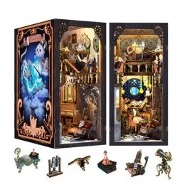 Produktbild: Cutefun Book Nook Puppenhaus Kit aus Holz mit Staubschutzhülle, Bücherece,Bücherstand,DIY Miniatur Puppenhaus Bibliothek Haus Häuser Modellbausätze mit LED Leuchten,Bücherregal, The Nebula Common Room