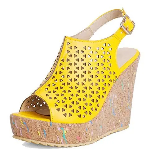 Produktbild: CUTEHEELS Damen Keilsandalette mit Peeptoe(Gelb,38)