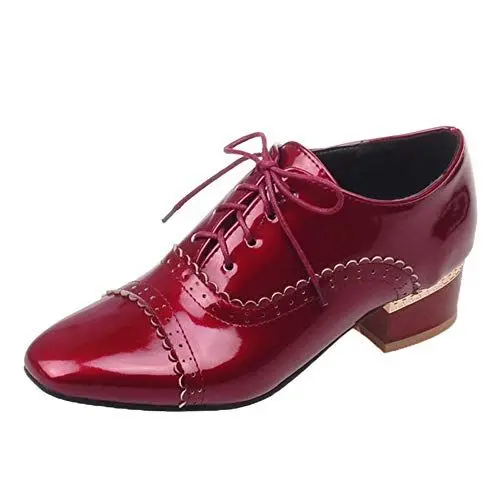 Produktbild: CUTEHEELS Damen Oxford Schnürschuhe mit Klobigen Absätzen (Rot, 38 EU)