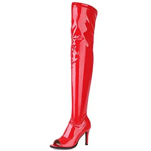 Produktbild: CUTEHEELS Damen Peeptoe Overknee-/Overknee-Stiefel mit Seitlichen Reißverschlüssen und Stilettos (Lackleder Rot, 34)