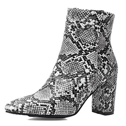 Produktbild: CUTEHEELS Damen Stiefeletten mit Schlangenmuster und Chunky Heel (Schwarz, 38EU)