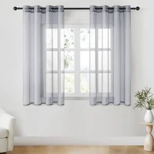 Produktbild: CUTEWIND Gardinen mit Ösen Grau, Wohnzimmer Gardinen Modern 2er Set, Vorhang Transparent 160 cm Hoch, Vorhänge Schlafzimmer Durchsichtig 140 cm Breit, Ösenvorhänge Gardinenschals