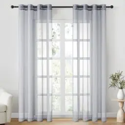 Produktbild: CUTEWIND Schlafzimmer Gardinen und Vorhänge Leinenoptik Gardinen Grau mit Ösen Vorhang Wohnzimmer Transparent Gardine Schal Ösenvorhang 2er Set, 245 cm Lang, 140 cm Breit