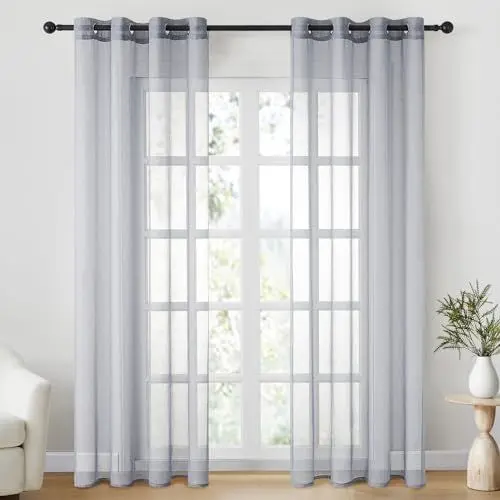 Produktbild: CUTEWIND Schlafzimmer Gardinen und Vorhänge Leinenoptik Gardinen Grau mit Ösen Vorhang Wohnzimmer Transparent Gardine Schal Ösenvorhang 2er Set, 245 cm Lang, 140 cm Breit
