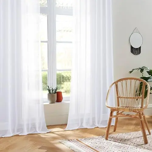 Produktbild: CUTEWIND Gardinen mit Ösen Weiß, Wohnzimmer Gardinen Modern 2er Set, Vorhang Transparent 175 cm Lang, Vorhänge Schlafzimmer Weiss 140 cm Breit, Ösenvorhänge Gardinen Schals Fenster Gardine