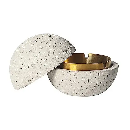 Produktbild: Cutfouwe Mülleimer Mit Deckel-Beton + Edelstahl-Φ12.5Cm X H10.8Cm -Wasserdicht/Winddicht,Weiß