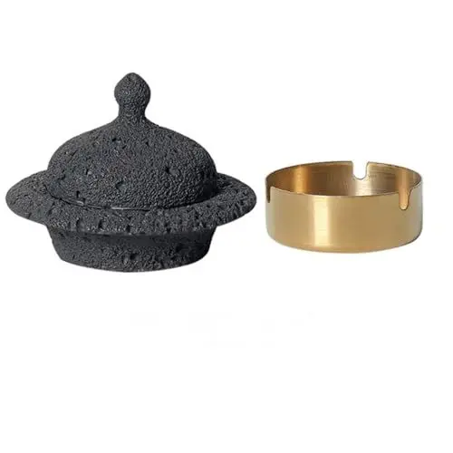 Produktbild: Cutfouwe Tisch Mülleimer -Φ15 X H11.2Cm-Beton + Edelstahl- Wegen Seiner Stabilen Bauweise Sehr Gut Für Den Aussenbereich Geeignet. Problemlos Zu Reinigen,Schwarz