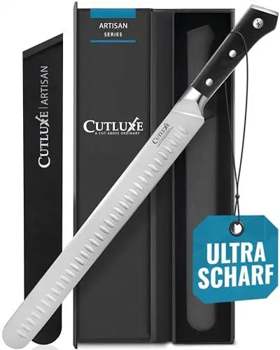 Produktbild: Cutluxe Schinkenmesser Tranchiermesser – 30cm Brisket Messer, Fleisch- und BBQ-Messer– Deutschem Stahl, Volltang & ergonomisches Griffdesign mit Scheide – Artisan Serie