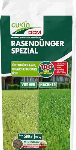 Produktbild: CUXIN DCM Rasendünger Spezial - Langzeit Rasendünger - In MINIGRAN® TECHNOLOGY - Geeignet für Streuwagen - organisch-mineralischer NPK-Dünger - 20 KG für 500qm