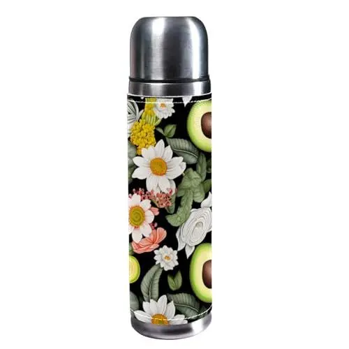 Produktbild: CWAGFEQZ 1-Pc Kaffeebecher 500ml,Edelstahl-Reisebecher für Tee und Getränke,Yin Yang Avocado Ei Rose