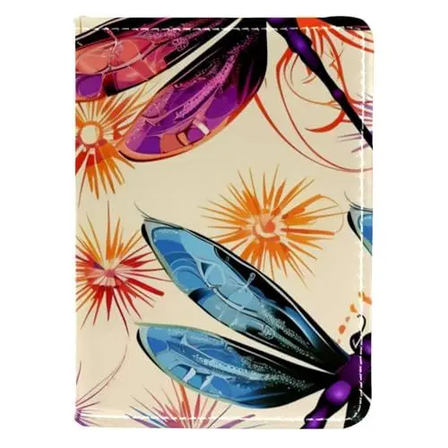 Produktbild: CWAGFEQZ Reisepasshülle,Reisebrieftasche,Reisepasshülle mit Impfkartenschlitz,Libelle und Blume
