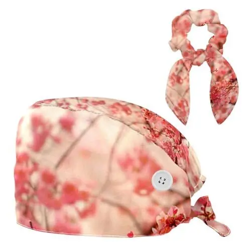 Produktbild: CWAGFEQZ Scheuermütze,Arbeitskopfbedeckung mit Knöpfen und Baumwoll Schweißband,Blume Japanische Kirsche