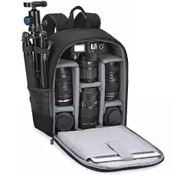 Produktbild: Cwatcun Kamerarucksack Wasserbeständig Fotorucksack Professioneller Kameratasche für spiegellose SLR DSLR, kompatibel für Sony Canon Nikon Kamera und Objektivstativ Zubehör (2.0 klein, Schwarz)