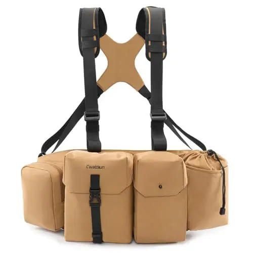 Produktbild: Cwatcun Kameratasche Wasserdicht Kamerataschen SLR/DSLR Tasche Fototasche Leichte Brusttasche Tasche für Fernglas Fernglas Harness Chest Pack, Harness Binocular Chest Packs,Braun,Groß
