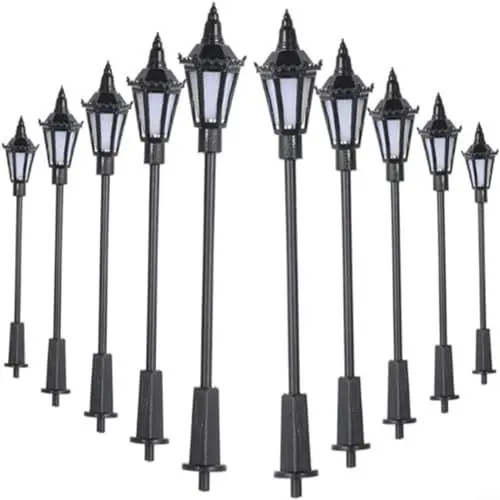 Produktbild: CWOQOCW 10 Stück LED Miniatur-Straßenlaterne Modell Gauge H0 TT 00 Einstellbare Länge für Lampe Beleuchtung Park Modell Eisenbahn Landschaft DIY Ökologische Flasche