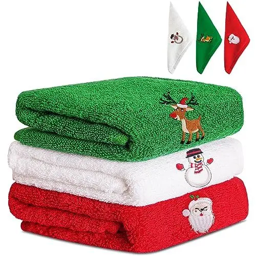 Produktbild: Cwrais Weihnachts-Handtuch-Set,3 Pcs Handtücher Geschenk-Set, Dekorative Geschirrtücher Bestickte Urlaub Badetuch Gesichtstuch Geschirrtücher Partybevorzugung Geschenk für Badezimmer Küche
