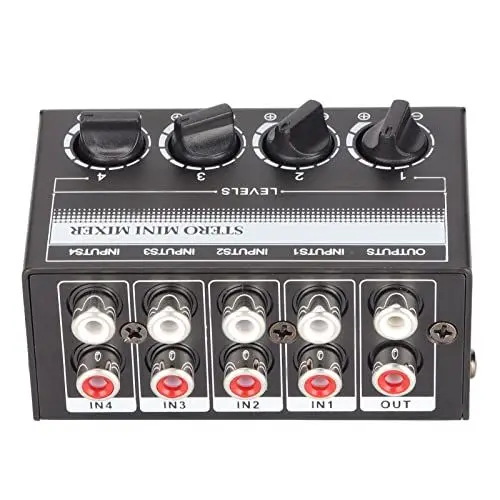 Produktbild: CX400 Stereo Audio Mixer, Tragbarer Passiver 4 Kanal Mixer, Eingänge, Ausgang, Separate Lautstärkeregler für Aufnahmestudio, Konsole, Bühne, Kleiner Club