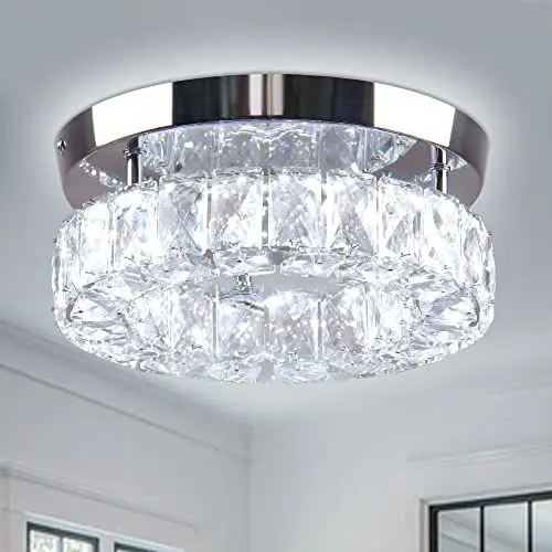 Produktbild: CXGLEAMING Moderne Kristall-Kronleuchter Deckenleuchten Dimmbare Kronleuchter Flush LED-Deckenleuchte für Wohnzimmer Schlafzimmer Bad Flur Küche (weiß)