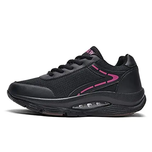 Produktbild: CXWRZB Damen Fashion Sneaker Walkmaxx Schuhe Shape-up Fitnessschuhe leichte Dämpfung Keilabsatz Freizeitschuhe Walkingschuhe Schwarz Mesh A 36 EU