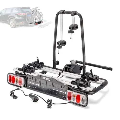 Produktbild: CXWXC Auto Fahrradträger für Anhängerkupplung 2 Fahrräder, Max.Nutzlast 60KG Fahrradträger Anhängerkupplung mit Rücklicht und Kennzeichenhalter, Abschließbar