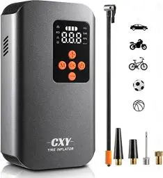 Produktbild: Cxy 7500mAh Akku Luftpumpe Fahrrad, Elektrischer Kompressor Tragbare Fahrradpumpe Mini Reifenpumpe, Rechargeable Akku Kompressor mit 4 verschiedenen Düsen für Autos, Motorräder, Fahrräder und Bälle