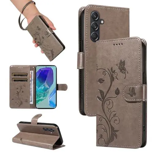Produktbild: Cxzaqwer Hülle für Samsung Galaxy A15 4G/5G,Flip Wallet PU Lederhülle Klapphülle Magnetische (Standfunktion) (Kartenfächern) Schutzhülle Mandelbaum für Samsung Galaxy A15 4G/5G Grauen