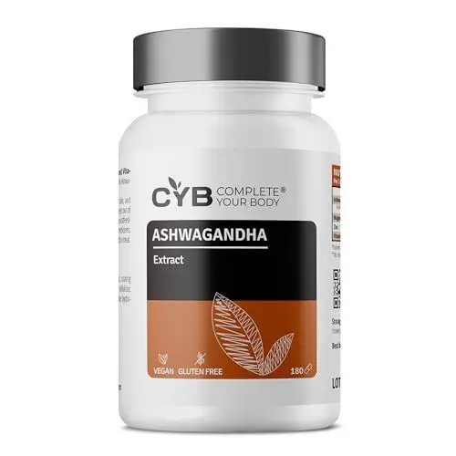 Produktbild: CYB | Ashwagandha Kapseln Hochdosiert - 5% Withanolides 600mg - Mit Magnesiumglycinat, Vitamin B6 und Zink - 180 Kapseln 3 Monatsvorrat - Vegan - Laborgeprüft