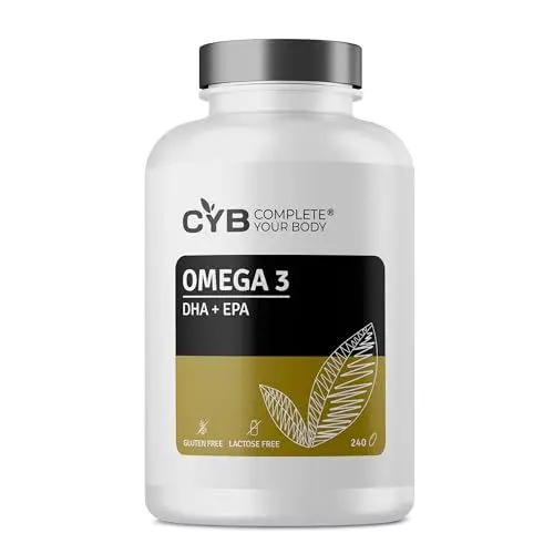 Produktbild: CYB | Omega 3 Kapseln Hochdosiert – 240 Kapseln 4 Monats Vorrat – Omega 3 Fischöl 2000 mg mit EPA 360 mg und 240 mg DHA – Laborgeprüft und Glutenfrei