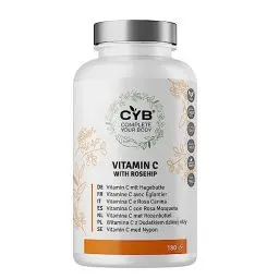 Produktbild: CYB | Vitamin C Hochdosiert & Hagebutten Kapseln - Vitamin C 1000mg Hagebuttenpulver 60mg - 180 Tabletten 3 Monate Vorrat - Veganes Tages Präparat - Laborgeprüft