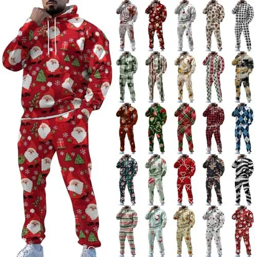 Produktbild: Trainingsanzug Herren Sportanzug Jogginganzug XXXL Weihnachtsmann Hemd Weihnachts Krawatte Lockerer Anzug Sale - Cyber Monday 2024 Angebote