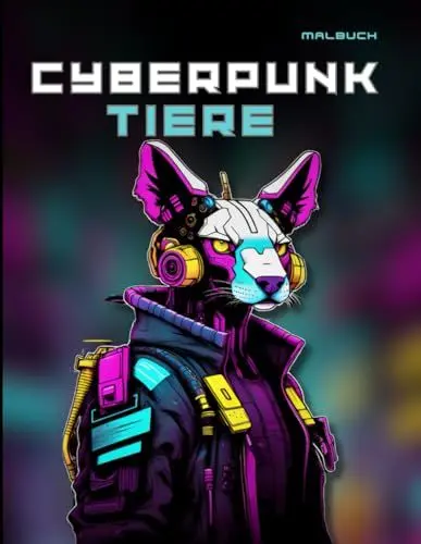 Produktbild: Cyberpunk Tiere: einfaches Malbuch für Erwachsene mit 55 fantastischen Cyber-Motiv-Vorlagen, werde mit diesem Buch im easy-mode zum Künstler