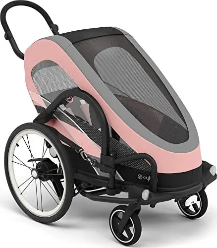 Produktbild: Cybex 2-in-1 Fahrradanhänger ZENO Bike, Als Kinderwagen umwandelbar, Von ca. 6 Monaten - ca. 4 Jahre, Max. 111 cm und 22 kg, Black/Silver/Pink