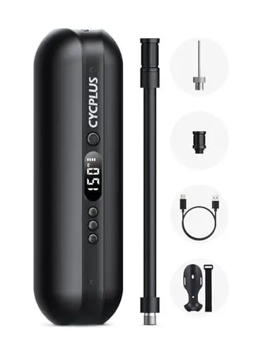 Produktbild: CYCPLUS Luftpumpe I50PSI Elektrischer Kompressor Tragbar Fahrradpumpe Mini Reifenpumpe mit Digital LED Anzeige LED Licht Wiederaufladbarer Li-ionen für alle Fahrräder Motorräder und Autos