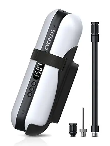 Produktbild: CYCPLUS Luftpumpe 150PSI Elektrischer Kompressor Tragbar Fahrradpumpe Mini Reifenpumpe mit Digital LED Anzeige LED Licht Wiederaufladbarer Li-ionen für alle Fahrräder Motorräder und Autos