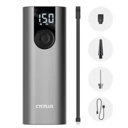 Produktbild: CYCPLUS Luftpumpe Max 150PSI Elektrischer Kompressor Tragbar Fahrradpumpe Mini Reifenpumpe mit LED Licht USB-C-Anschluss Wiederaufladbarer Li-ionen für alle Fahrräder als Taschenlampe(Grau)