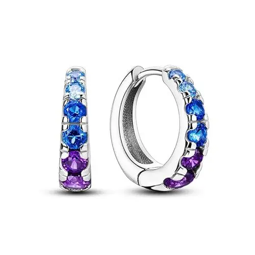 Produktbild: CYCUFF 925 Sterling Silber Hoop Ohrringe Bunte Cubic Zirkonia Schmuck Ohrringe für Frauen Set Ohrring Geschenke für Sie (Nachtblaue und lila Edelstein-Ohrringe)